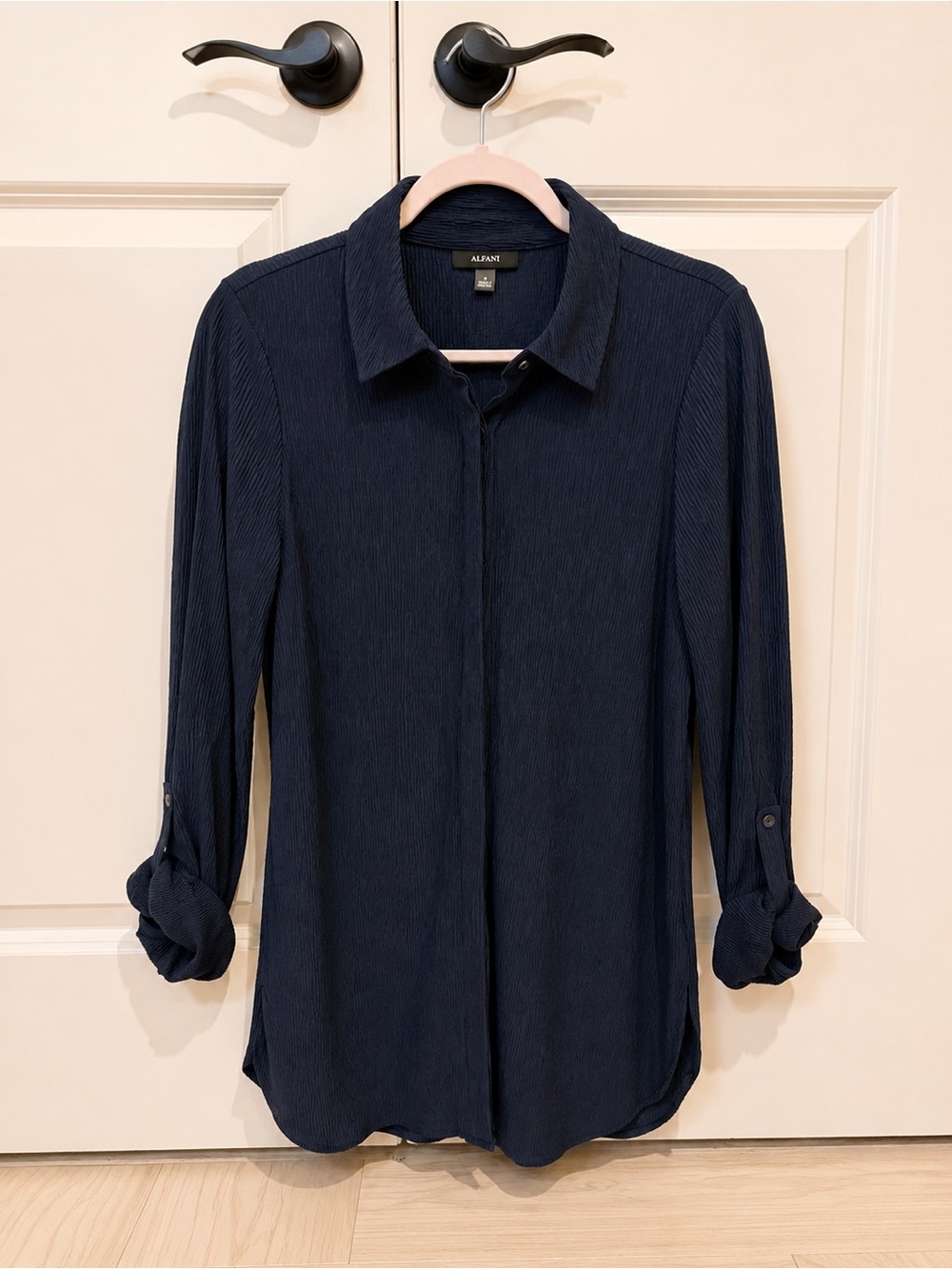 Alfani Navy Textured Button-Front Shirt